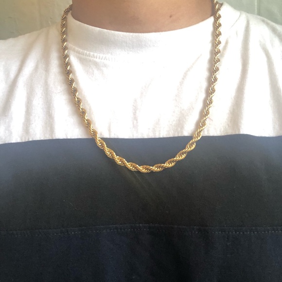 5 mm Thick 24 inch Rope Chain 14k Gold Plated - Picture 3 of 5